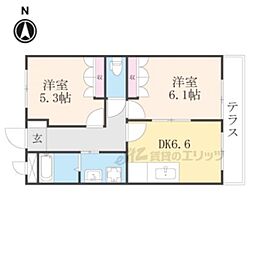 シャルマンコート1番館 2DKの間取図画像