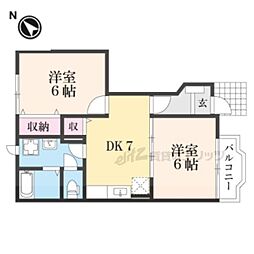 パレ・ノール1 2DKの間取図画像