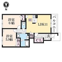 ソルレヴェンテウーノ 2LDKの間取図画像