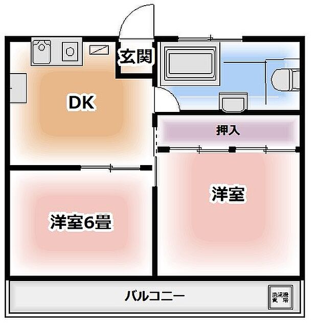 日東マンションサンシャイン谷塚(2DK) 6階/６Fの間取り