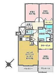 中菱グランドハイツ琴似 3LDKの間取図画像