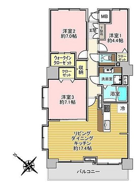 3LDK専有面積 84.37m2バルコニー面積 10.04m2