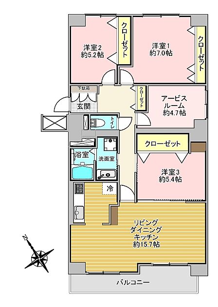3LDK+S　　　　　　　　　　専有面積　89.32m2　　　　　バルコニー面積　7.56m2