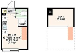 ハーモニーテラス桜台VIII 1階ワンルームの間取り