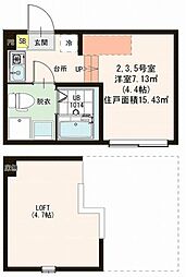 ハーモニーテラス三園A 1階ワンルームの間取り