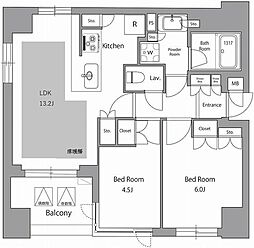 オーパスレジデンス日本橋水天宮 2階2LDKの間取り