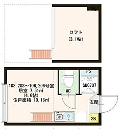 ハーモニーテラス高松2 ワンルームの間取図画像