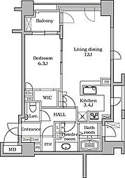 レジディア代官山 1LDKの間取図画像