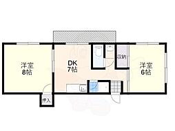 おおさか東線 JR河内永和駅 徒歩9分の賃貸マンション 3階2DKの間取り
