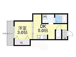 ニューライフ赤坂 3階1DKの間取り