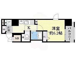 Osaka Metro谷町線 谷町四丁目駅 徒歩5分の賃貸マンション 2階1Kの間取り