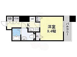 JR大阪環状線 森ノ宮駅 徒歩8分の賃貸マンション 16階1Kの間取り