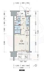 近鉄大阪線 大阪上本町駅 徒歩5分の賃貸マンション 9階1Kの間取り