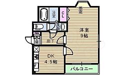 アパルト四天王寺2 1DKの間取図画像