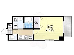レジュールアッシュ天王寺2 1Kの間取図画像
