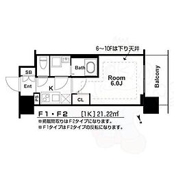 ESLEAD大阪城南GRANDUX 1Kの間取図画像