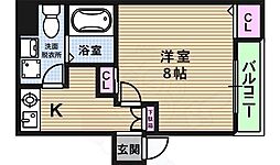 アムズコート勝山 1Kの間取図画像