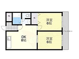 エイチ・ツー・オー高井田2 2DKの間取図画像