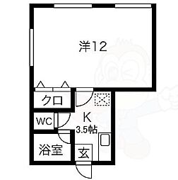 GS阿倍野 1Kの間取図画像