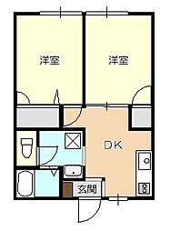 Y.Sハイツ 2DKの間取図画像