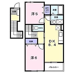 ウィンドアヴェニュー赤井田A 2DKの間取図画像