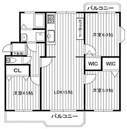 横尾1団地64号棟 3LDKの間取図画像