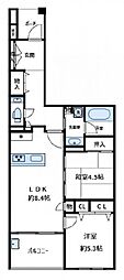 リブコートフェリス須磨妙法寺 2DKの間取図画像