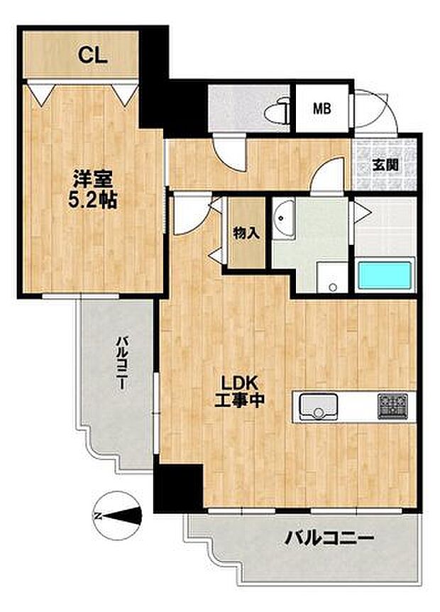 グランドムール南大江パークタワー(1LDK) 5階の間取り