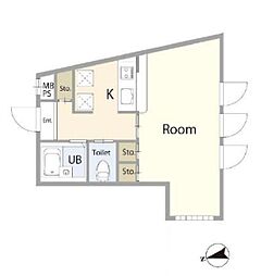 京王井の頭線 池ノ上駅 徒歩9分の賃貸マンション 2階1Kの間取り