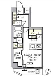 小田急小田原線 千歳船橋駅 徒歩8分の賃貸マンション 3階1LDKの間取り