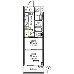 小田急小田原線 千歳船橋駅 徒歩8分の賃貸マンション 2階2Kの間取り
