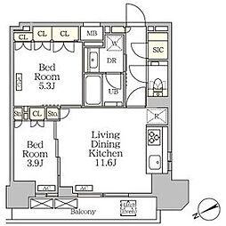 JR京浜東北・根岸線 大森駅 徒歩2分の賃貸マンション 16階2LDKの間取り