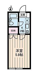 東急田園都市線 駒沢大学駅 徒歩9分の賃貸アパート 1階1Kの間取り