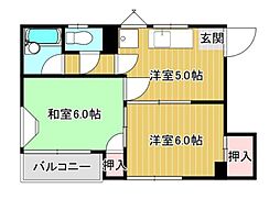 京急本線 雑色駅 徒歩15分の賃貸マンション 2階2DKの間取り