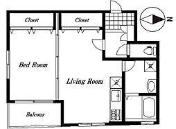 小田急小田原線 下北沢駅 徒歩12分の賃貸マンション 1階1LDKの間取り