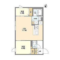 京王井の頭線 駒場東大前駅 徒歩7分の賃貸マンション 3階2LDKの間取り