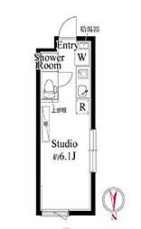 東急田園都市線 三軒茶屋駅 徒歩8分の賃貸マンション 1階ワンルームの間取り