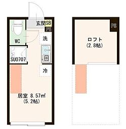 京王線 代田橋駅 徒歩6分の賃貸アパート 1階ワンルームの間取り