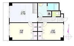 京王線 明大前駅 徒歩6分の賃貸マンション 2階2LDKの間取り