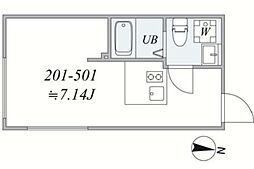京王線 代田橋駅 徒歩5分の賃貸マンション 3階ワンルームの間取り