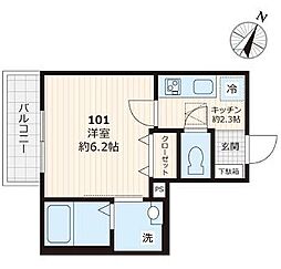 小田急小田原線 喜多見駅 徒歩2分の賃貸アパート 1階1Kの間取り