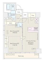 京王線 笹塚駅 徒歩6分の賃貸マンション 9階2LDKの間取り