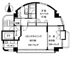 小田急小田原線 代々木上原駅 徒歩8分の賃貸マンション 4階2LDKの間取り