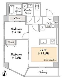 京王線 笹塚駅 徒歩7分の賃貸マンション 5階2LDKの間取り
