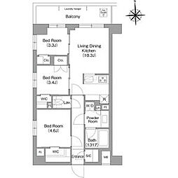 京急本線 大森町駅 徒歩12分の賃貸マンション 3階3LDKの間取り