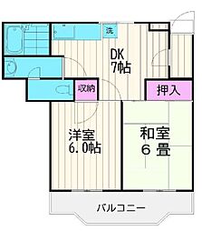 東急池上線 蓮沼駅 徒歩14分の賃貸マンション 3階2DKの間取り
