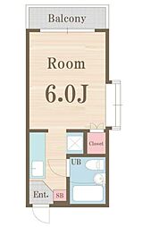 小田急小田原線 下北沢駅 徒歩5分の賃貸マンション 2階1Kの間取り