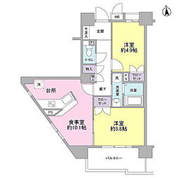 京王線 上北沢駅 徒歩6分の賃貸マンション 1階2LDKの間取り