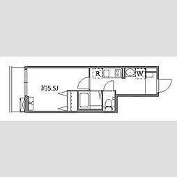 京急本線 六郷土手駅 徒歩5分の賃貸マンション 2階1Kの間取り