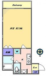 東急田園都市線 三軒茶屋駅 徒歩10分の賃貸マンション 2階1Kの間取り